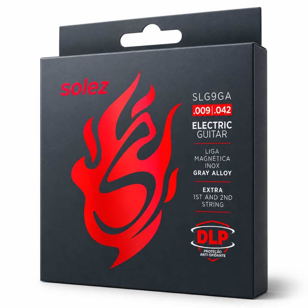 Jogo Encordoamento Cordas Solez Guitarra 09 SLG9GA Gray Alloy Inox Anti Oxidação + Cordas Extras