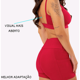 Conjunto Fitness Feminino Cropped e Bermuda Modeladora Seu Brilho Moda Jeans