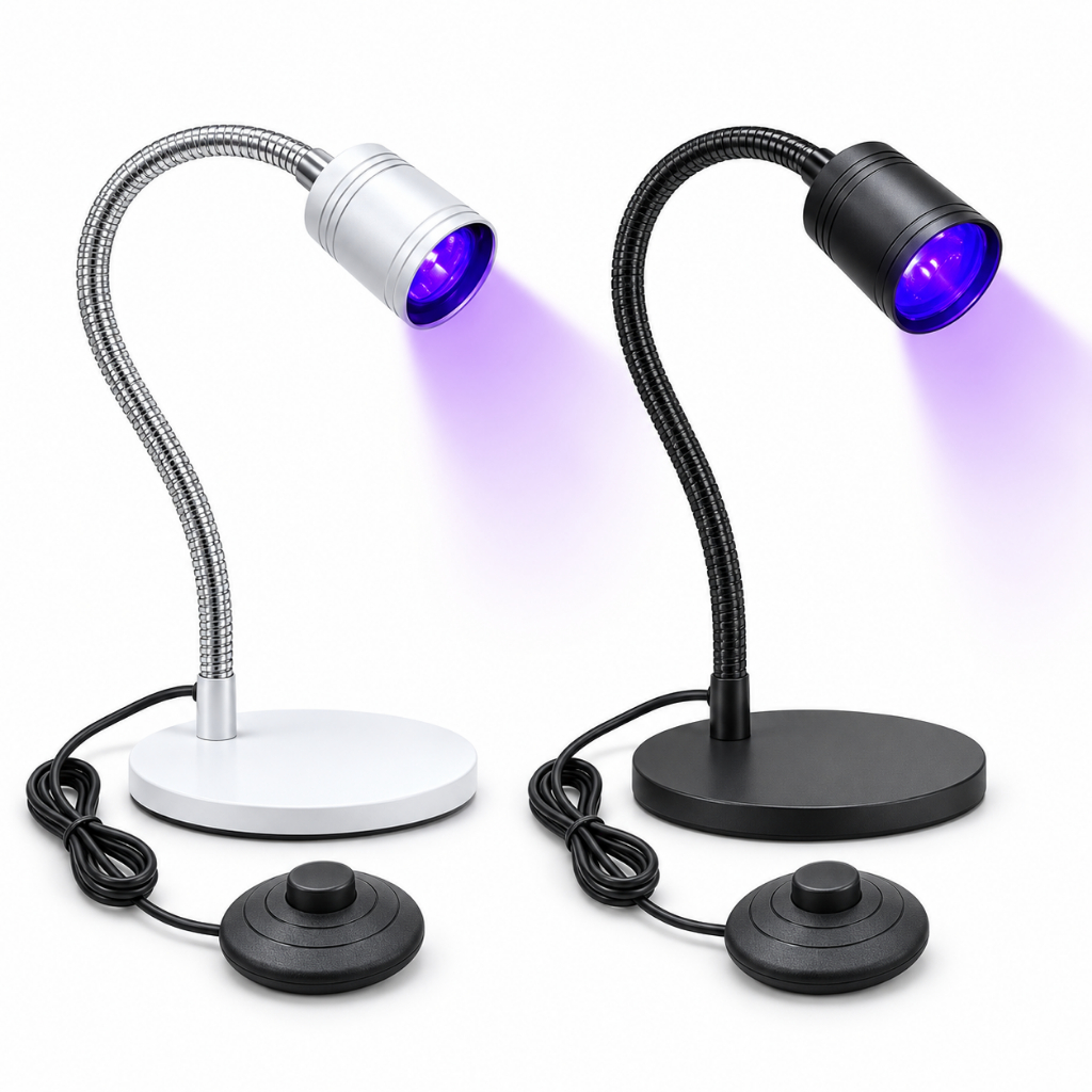 Luminária UV LED de Mesa USB com Haste Flexível e Pedal Luz Ultravioleta Roxa Para Molde F1