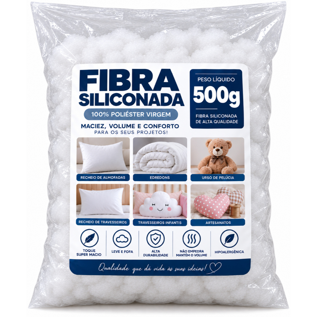 Fibra de Silicone Pura 500 Gramas 100% Virgem Para Enchimento de Travesseiros e Almofadas