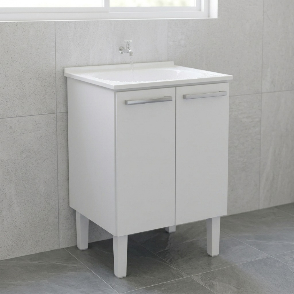 Gabinete para Lavanderia em Aço com Tanque Surubim Branco