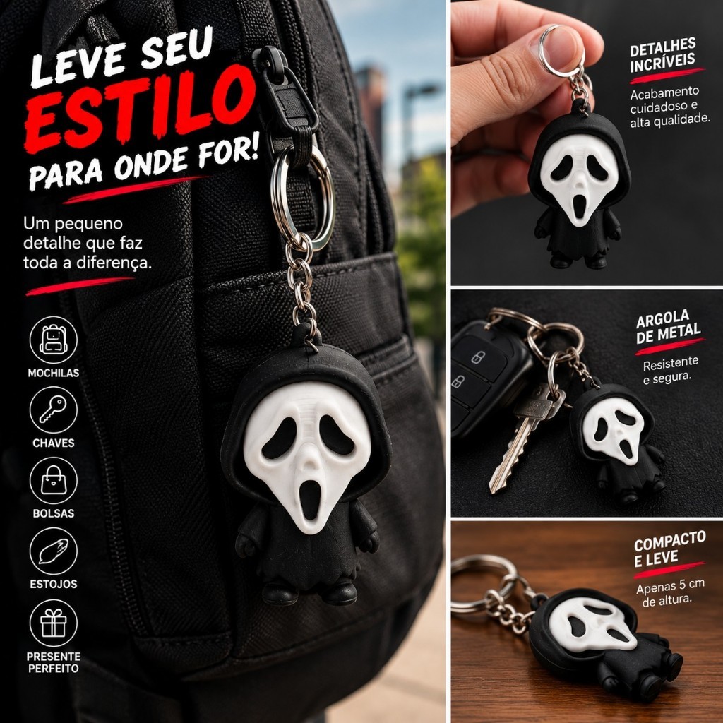 Chaveiro Ghostface - Panico - Terror - para Chaves, Mochilas e bolsas