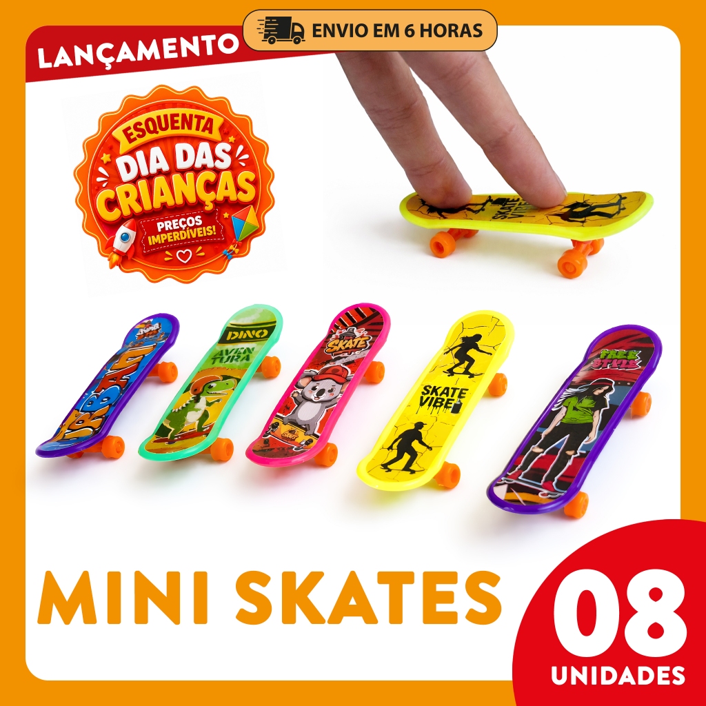 Kit Mini Skate de Dedo – Lembrancinha, Dia das Crianças, Sacolinha Surpresa, Aniversário, Festa Infantil, Brinde