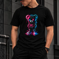 Camiseta Masculina Urso Neon Streetwear 100% Algodão Estampa DTF Premium Casual Moderna