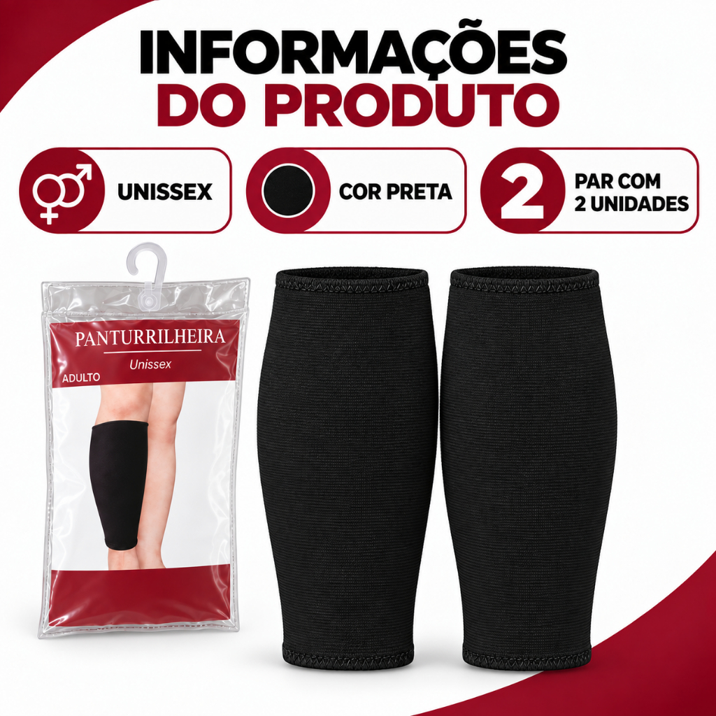 Panturrilheira Unissex Adulto Preta Par 2 Unidades para Panturrilha 24,5 x 13,5 cm