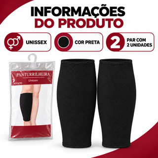 Panturrilheira Unissex Adulto Preta Par 2 Unidades para Panturrilha 24,5 x 13,5 cm