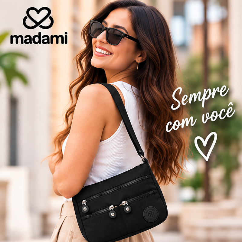 Bolsa Feminina Madami Transversal Ombro Pequena Passeio Dia a Dia Alça Ajustável 3,5L