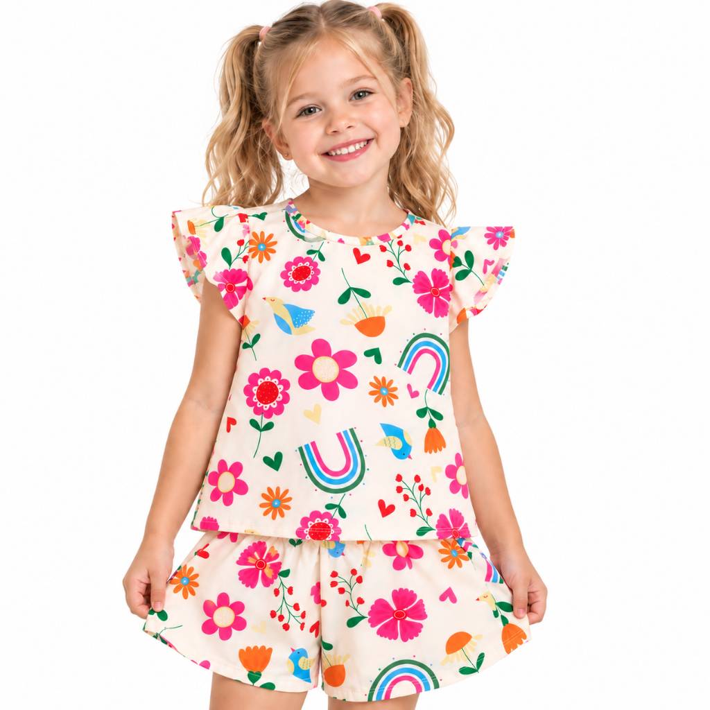 Conjunto Infantil Feminino Verão Menina Roupa Leve Confortável 1 a 5 Anos Moda 2026