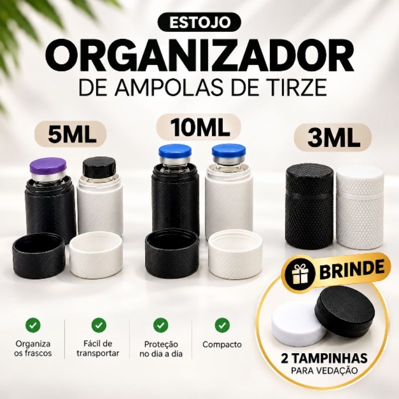 Estojo Organizador Para Ampolas 3ml 5ml Case para 1 ou 2 Ampolas Porta Frascos + Tampinhas para Frasco