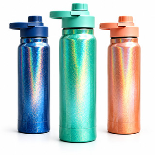 Garrafa Térmica Com Glitter Efeito Arco-íris Inox Brilhante com Base de Silicone - Ideal …