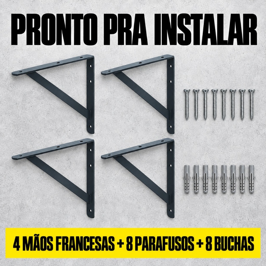 Kit 4 Suportes Cantoneiras Forte Mão Francesas 50kg 20cm 25cm 30cm — imagem 2 de 2