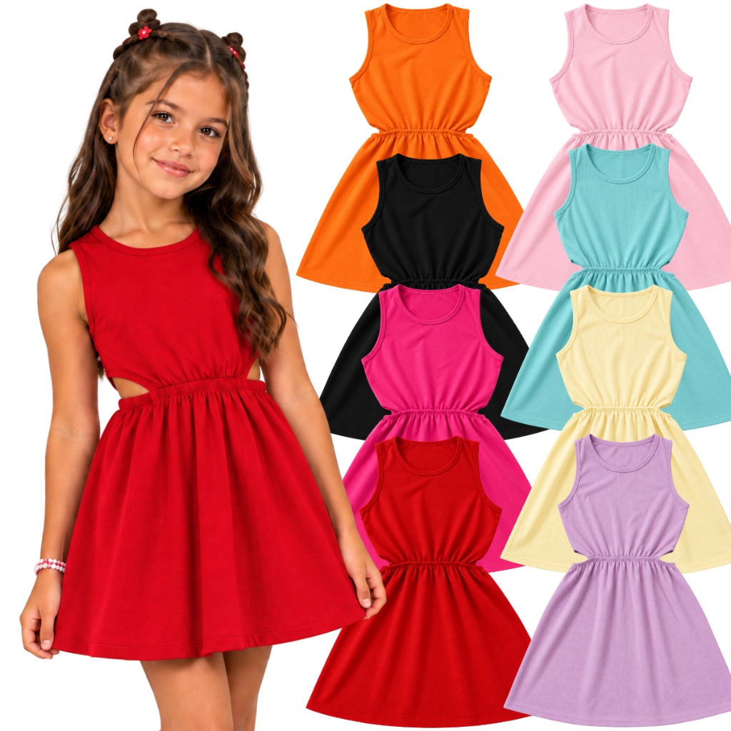 Vestido Infantil Menina do 7 ao 14 Anos com Abertura Lateral | Vestido Juvenil | Vestido Feminino Infantil