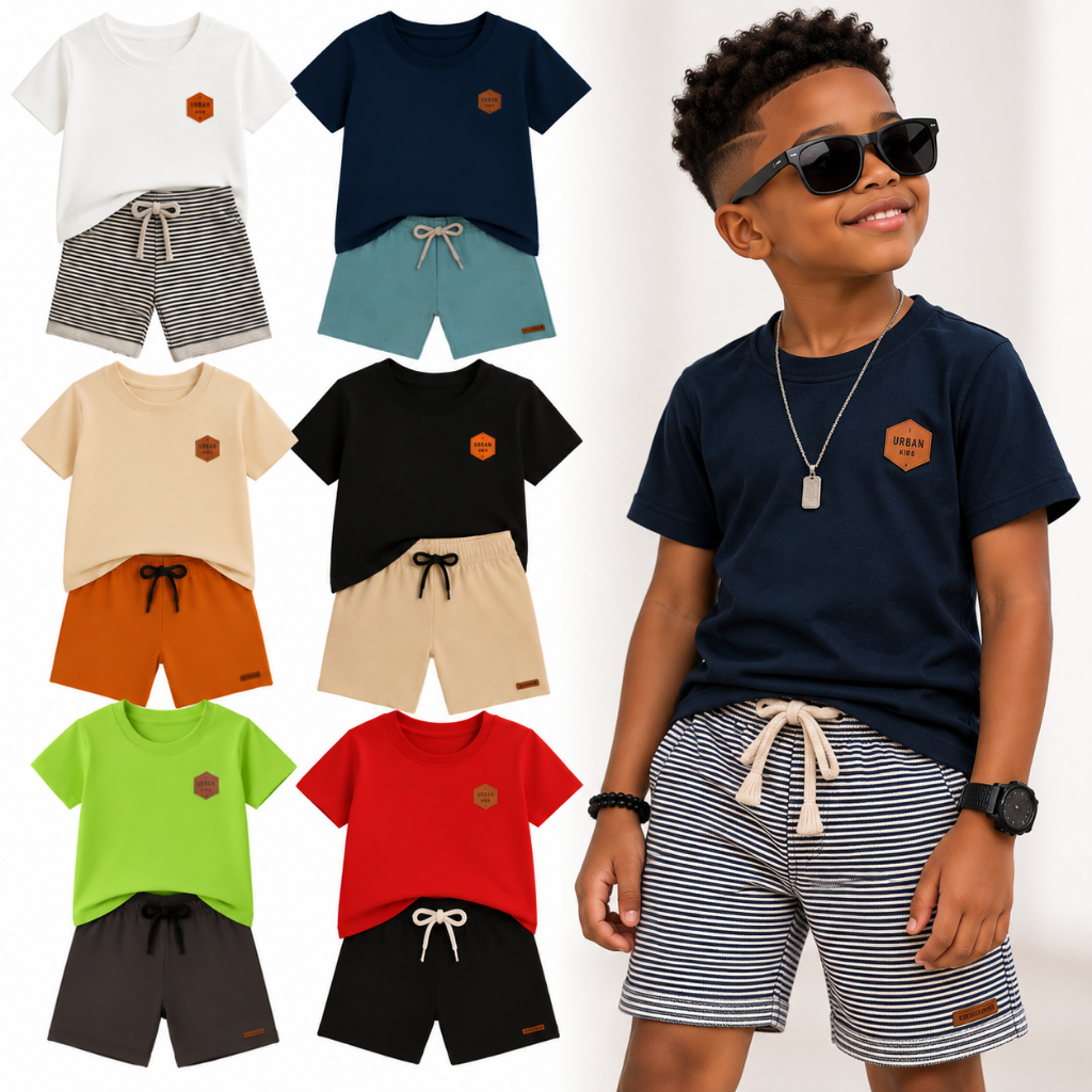 Kit Conjunto Infantil Menino Básico Liso | Roupa Infantil Menino Camiseta + Bermuda  Conjunto Infantil Masculino Sortido