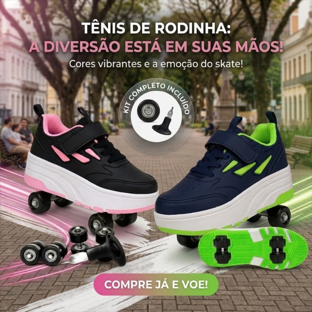 Tenis Skate De Rodinha Retratil Infantil Menina Menino
