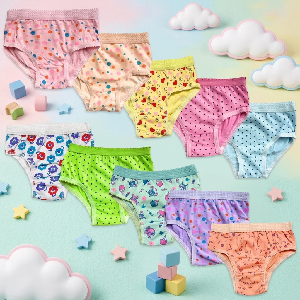 Kit Calcinha Cós Alto Infantil Menina 100% Algodão Estampada Elástico Resistente Divertida