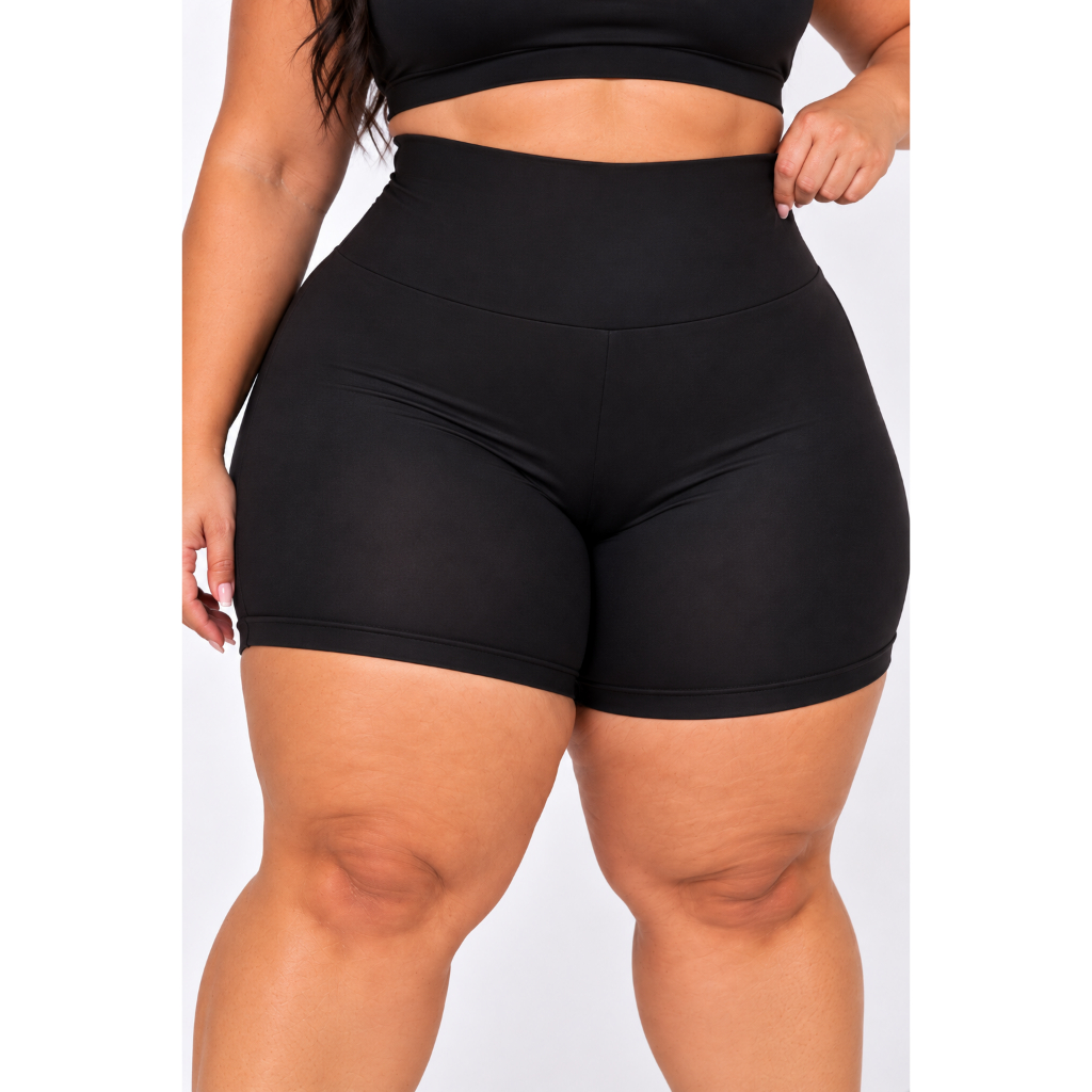 Shorts Poliamida Plus Size Zero Transparência Alta Compressão Cintura Alta