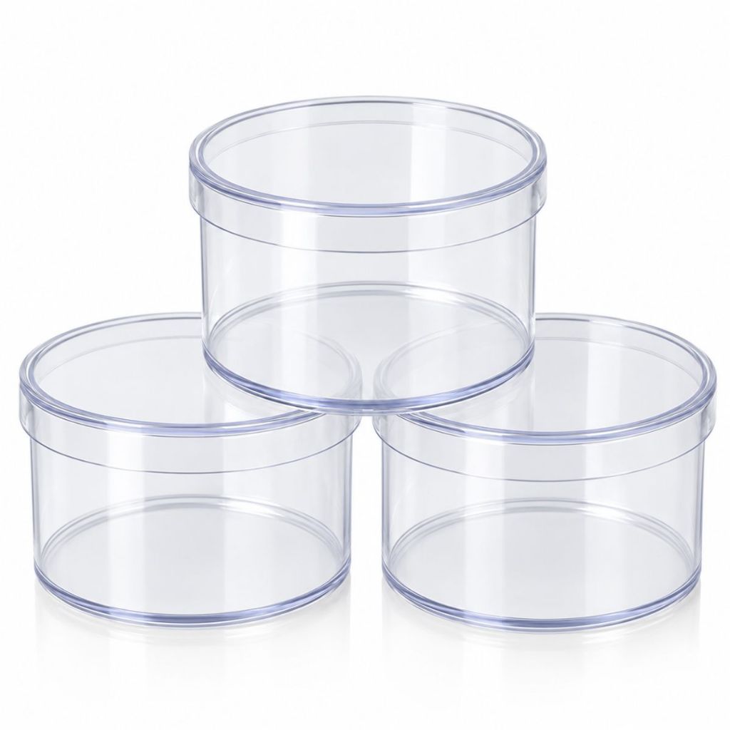 Kit 50 Caixinhas Redondas 6x6x4cm Transparente para Festa Lembrancinha e Aniversario