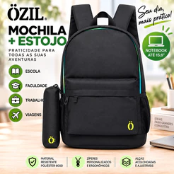 Mochila Ozil Escolar Notebook 15,6” Faculdade Trabalho Reforçada 19L com Estojo