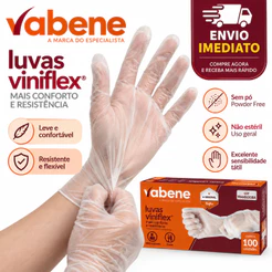 Luva Translúcida Viniflex Vabene – Transparente, Sem Pó Powder Free Hipoalergênica – 100 Unidades