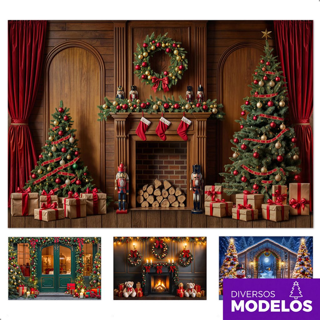Painel de Natal Fundo Decoração Natalina para Foto Cenário Fotográfico Horizontal Sublimado Em Tecido