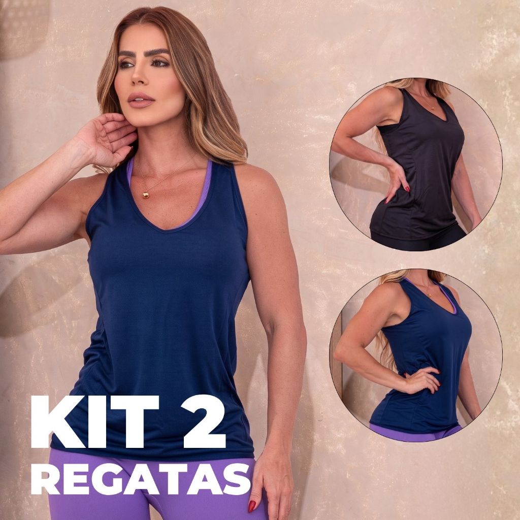 Kit 2 Regatas Fitness Feminina Academia Treinos Dry Fit Seca Rápido Leve Macio Fresco Pronta Entrega