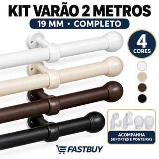 Kit Varão Completo 2,00 Metros de Cortina Resistente 19mm Várias Cores Envio Imedito