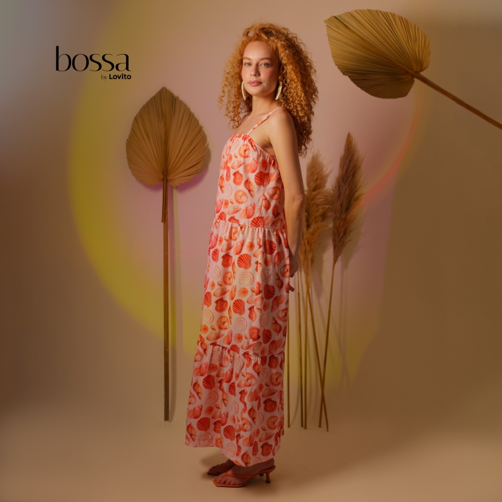 Lovito Bossa Vestido Longo Estampado Alças Finas DRB1194BRL1224
