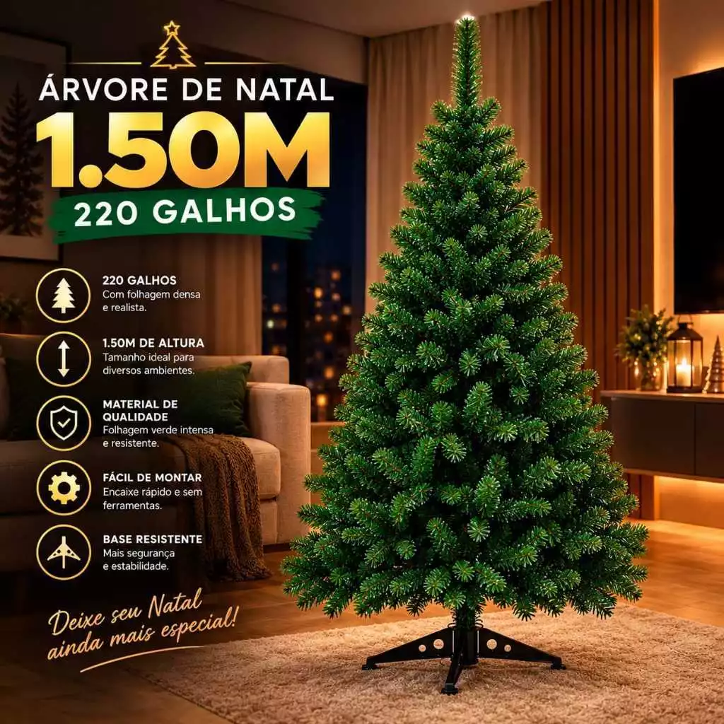 Árvore Natal Verde 150cm 220 Galhos Decoração Natalina Pinheiro Pinheirinho Premium — imagem 1