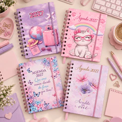 Agenda 2026 e 2027 Espiral Diária Planner Colorida Estampada Feminina Calendário Flores 168 Folhas Planejamento Anual