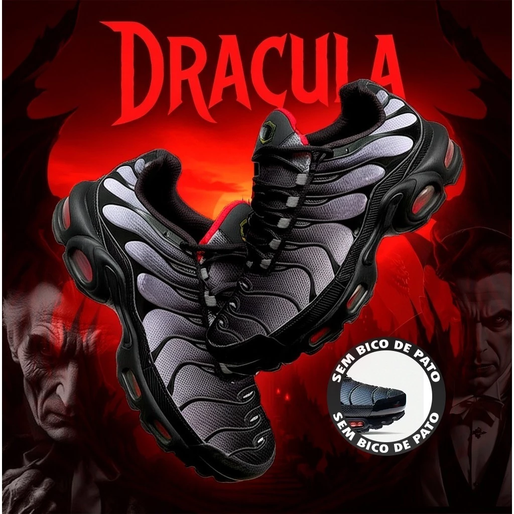 Tênis Dracula Preto/Vermelho/Prata Academia Treino Esportes Academia Corrida Unissex Sem bico de pato!!! — imagem 1