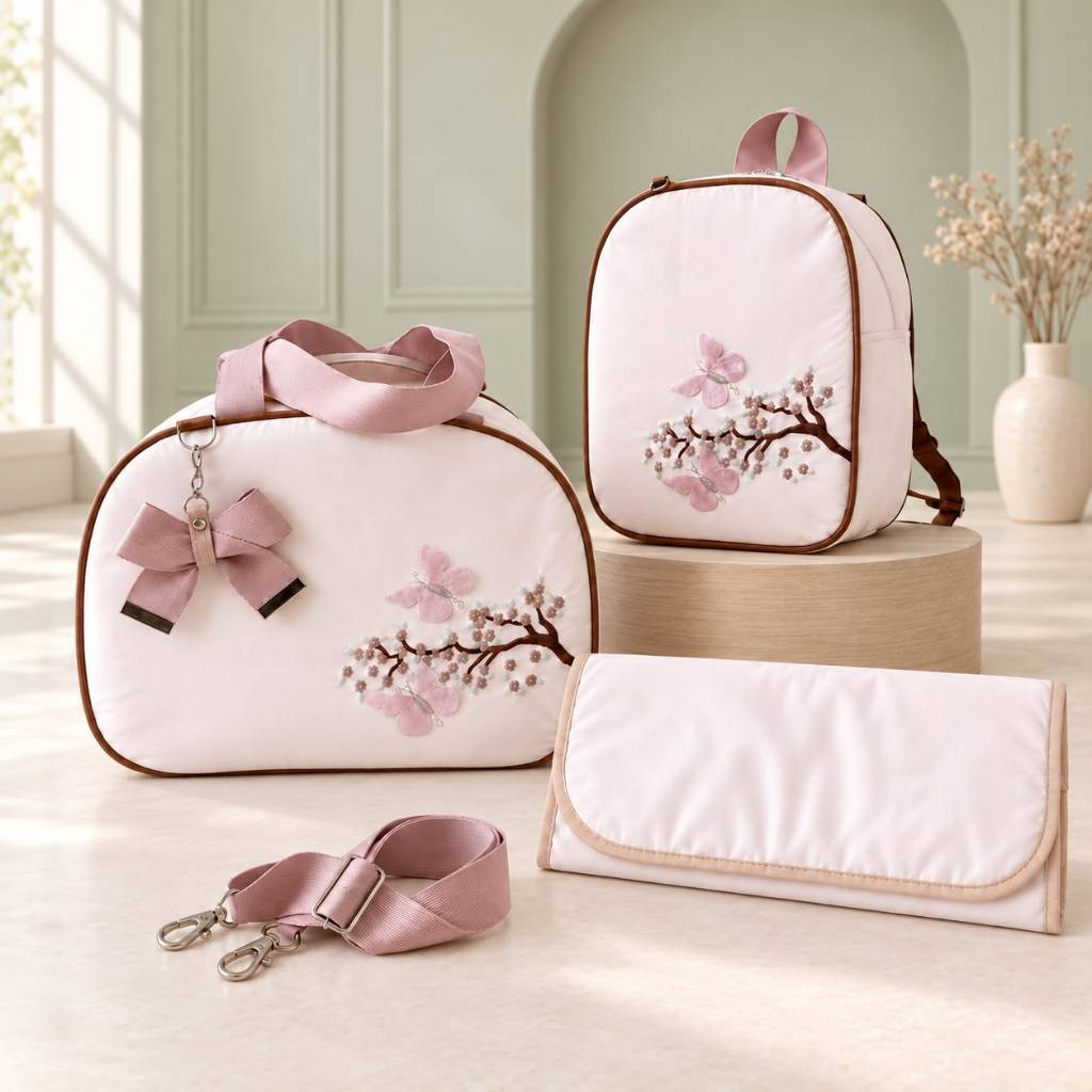 Kit Bolsa Maternidade Para Bebê Térmica Com 3 Peças Mochila Impermeável Borboleta 3D e Trocador