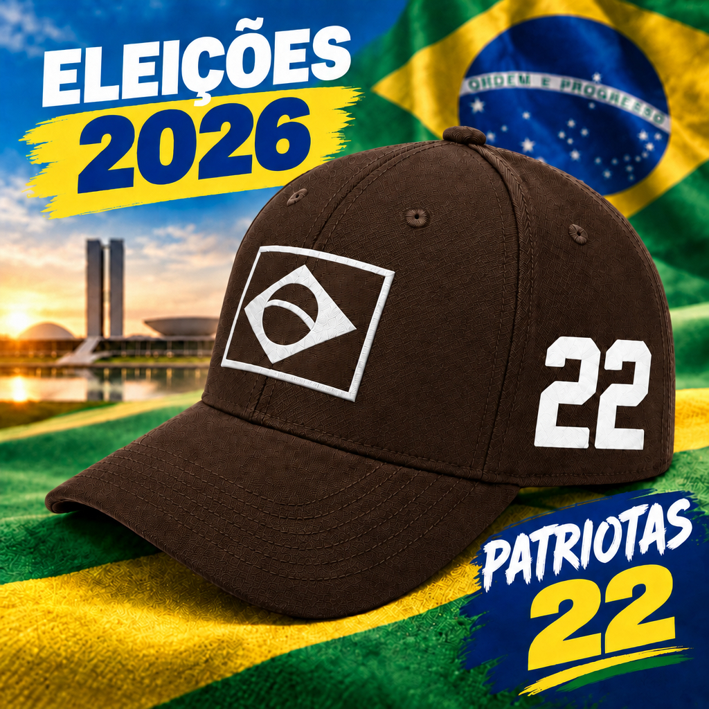 Boné 22 Brasil Patriota Estampado DTF Premium Boné Masculino Marrom Boné Feminino Ajustável Baseball Aba Curva Ajustável