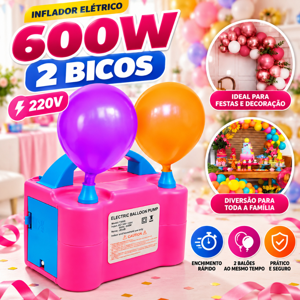 220V Inflador Elétrico de Balões Bexigas 600W com 2 Bicos Festa Ornamentação Bomba de Encher Bola de Festas