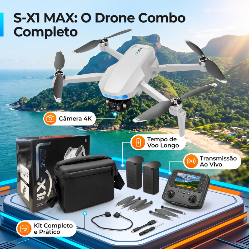 【Frete Rápido】1080P 4K Drone S-X1 with Smart GPS, 30 Minute Battery and 5KM Range – With 2 Batterie