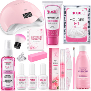 Kit Alongamento Polygel p/ Unhas em Gel Cabine + Molde + Pollygel + Lixa + Acetona