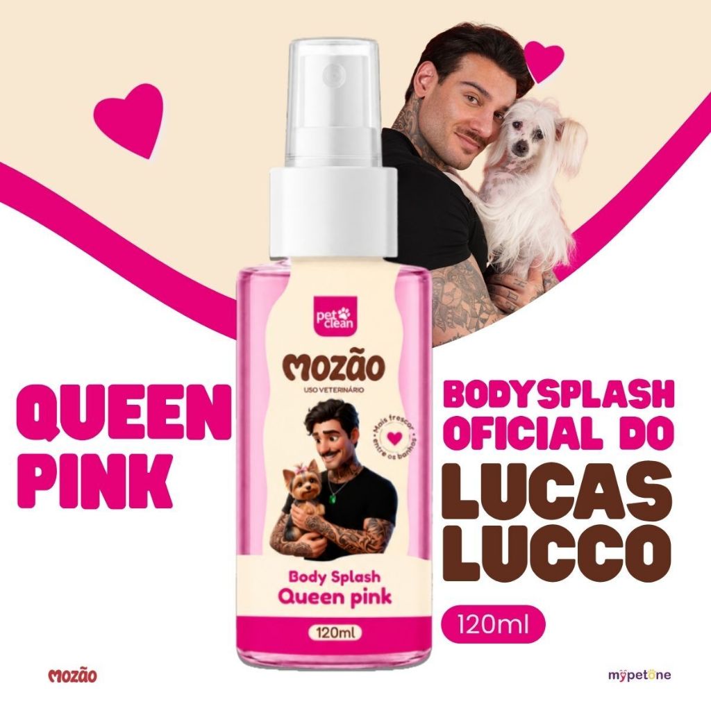 Body Splash Pet Queen Pink 120ml Mozão Lucas Lucco - Perfume Colônia Para Cães e Gatos Spray