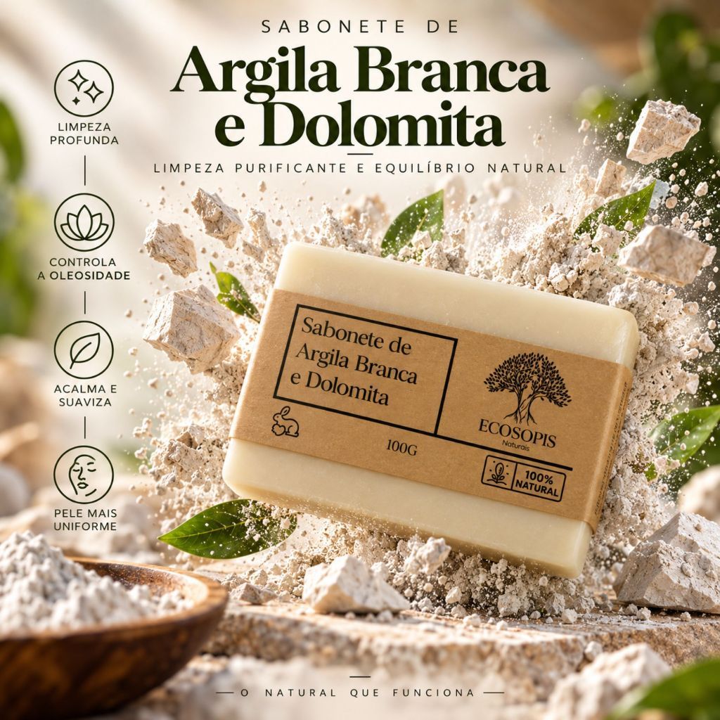 Sabonete Clareador de Argila Branca e Dolomita Natural