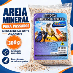 Areia Mineral Para Pássaros ASAnutre Mega Mineral Gritz 300g Com Aroma de Erva-Doce