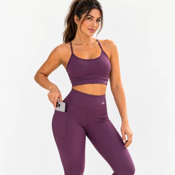 Conjunto Academia Feminino Top e Calça Legging Com Bolso Zero Transparência Fitness Corrida Yoga Pilates Musculação Cami