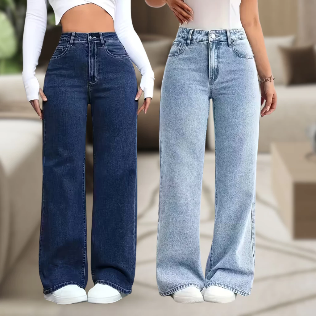 Calça Jeans Feminina Wide Leg Cintura Alta Pantalona Boca Larga Caimento Perfeito Empina Bumbum Confortável Legitmo