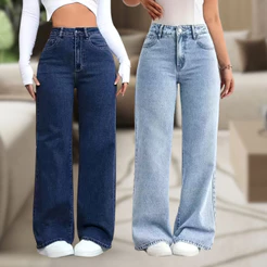 Calça Jeans Feminina Wide Leg Cintura Alta Pantalona Boca Larga Caimento Perfeito Empina Bumbum Confortável Legitmo