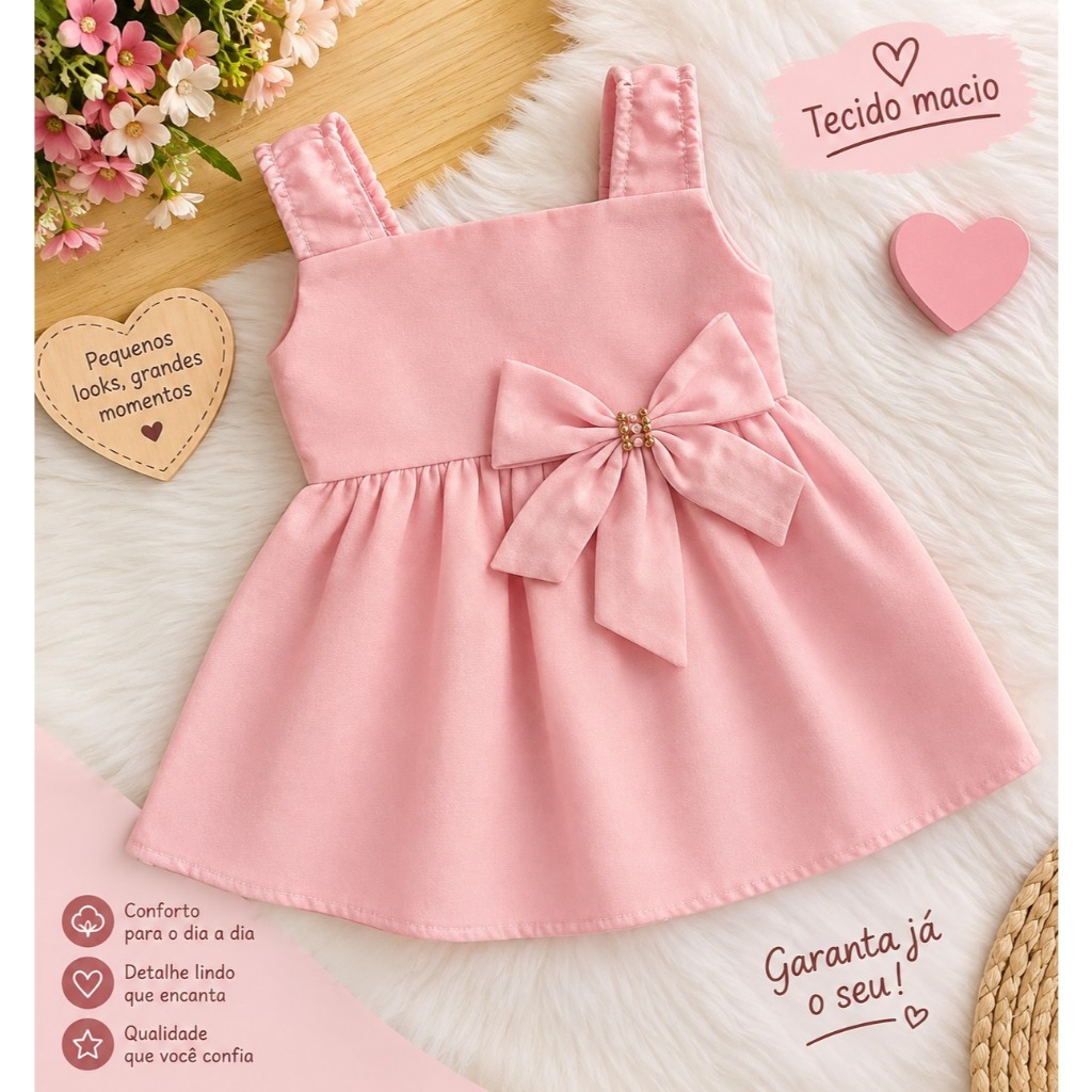 Conjunto Infantil Feminino Camiseta e Shorts Bermuda ou Vestido Bebê e Criança Roupa Verão