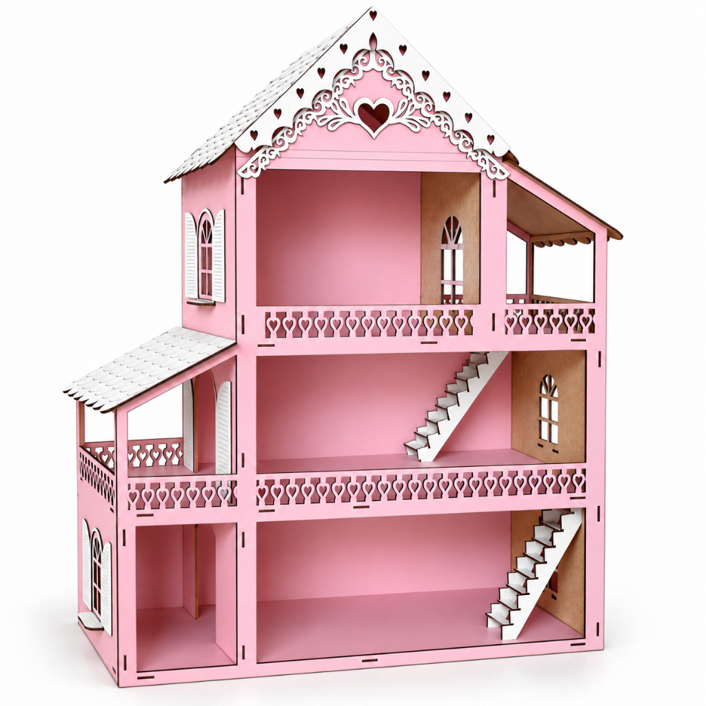 Casa de Boneca MDF Rosa Grande 60cm Brinquedo Infantil