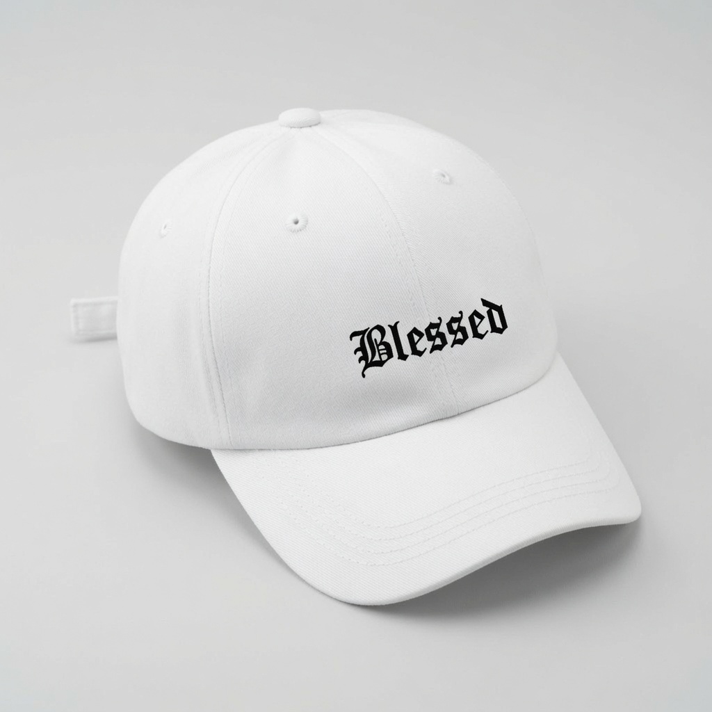 Boné Blessed Branco Aba Curva Letra Gótica | Bege Marrom Preto Vermelho | Dad Hat Abençoado Ajustável