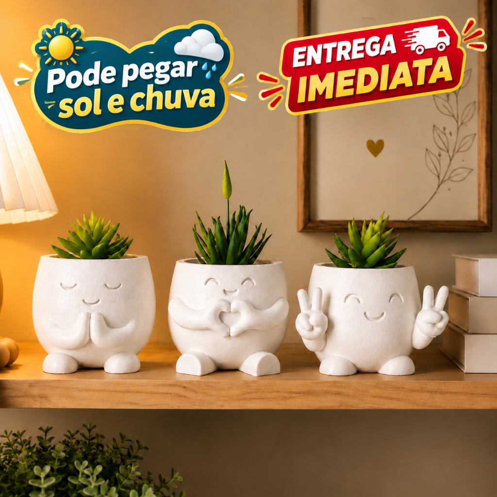 Kit 3 Vasos Decorativos Minimalistas Fé Amor e Paz
