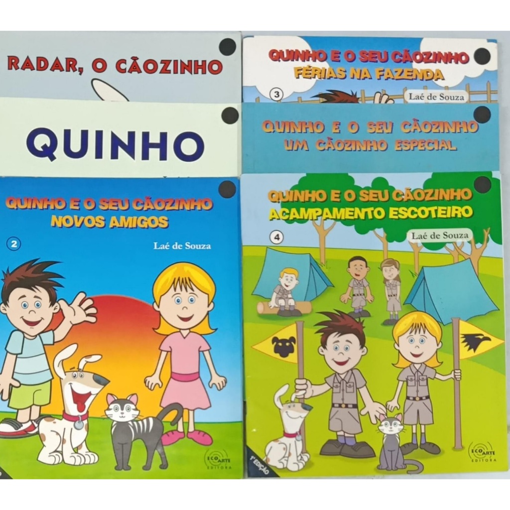Livro Quinho e seu cãozinho Especial, Férias na Fazenda, Acampamento, Novos Amigos, Radar e Quinho Eco Arte Preto