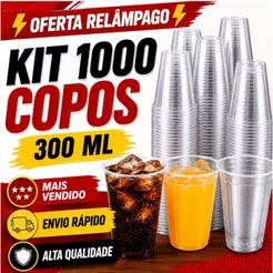 Kit Copos 300ml Descartável Transparente Resistente Para Festa Bebidas Eventos e Delivery