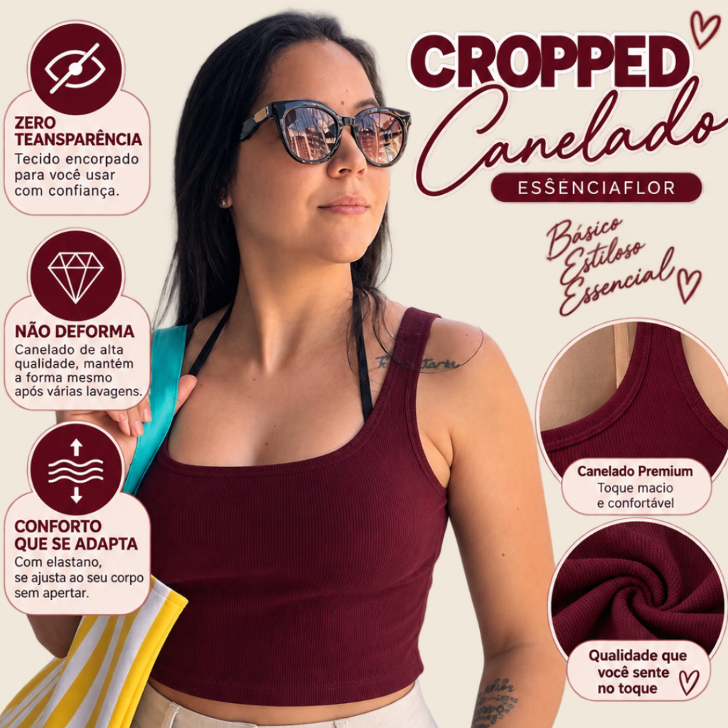 Cropped Feminino Preto Canelado Básico Elegante Zero Transparência