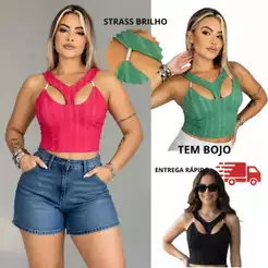 Cropped feminino com brilho versátil tamanho único 2026