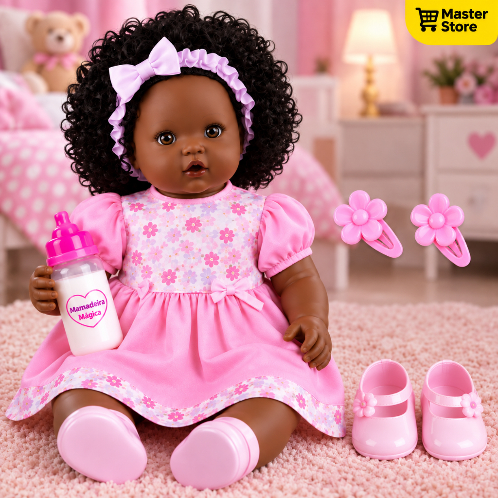 Boneca Bebe Grande Angelina Negra Fala Frases Mamadeira Boneca Que Fala Brinquedo Tipo Bebe Reborn